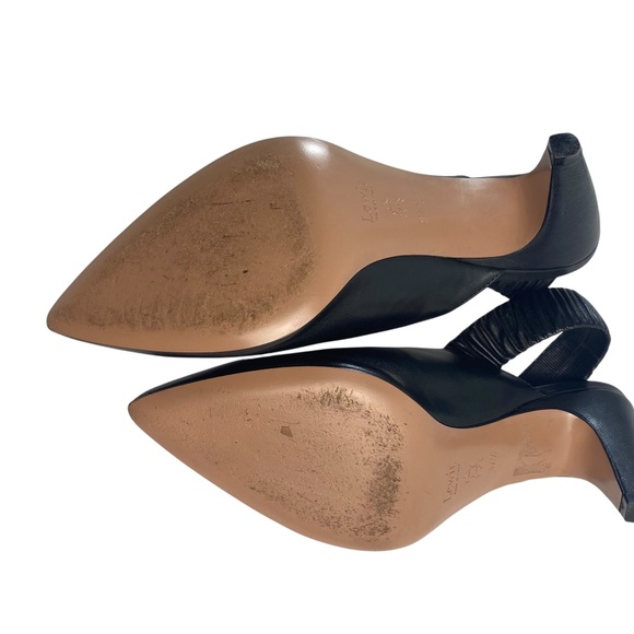 LEWIT Marta Slingback Heeled Pump Leather Black Pointed Toe EU 37.5 US 7/7.5 - Picture 6 of 8